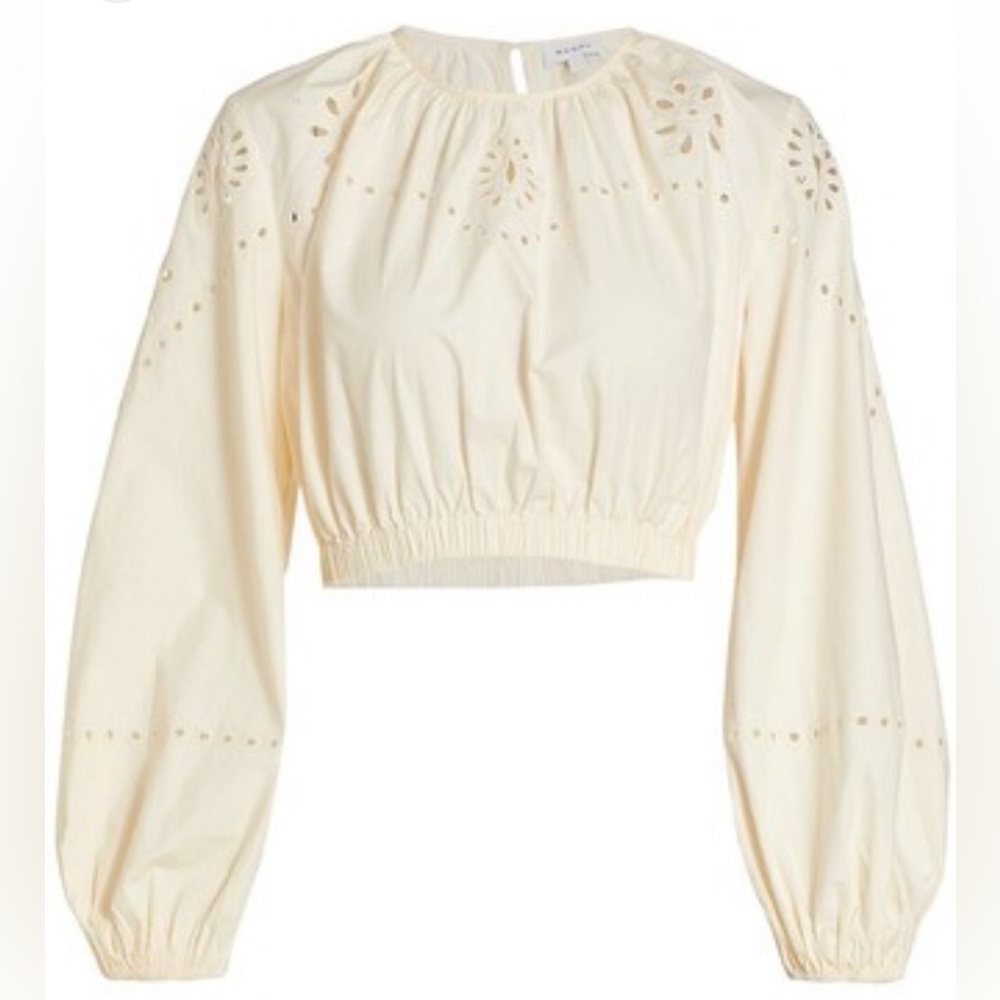 RHODE Adeline Eyelet Crop Top Ivory S NWOT Puff Sleeve Cotton Boho